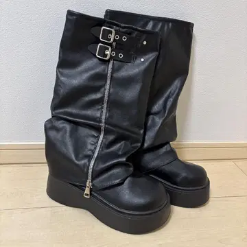 블랙 롱 부츠 지퍼 포함