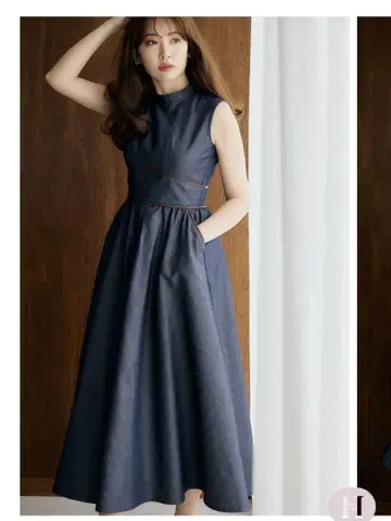 Her lip to Trimming Denim Effect Dress M