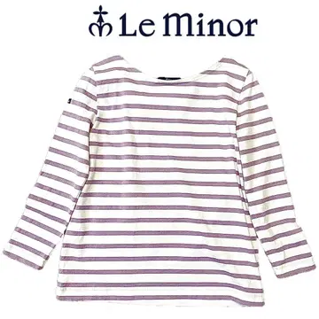 루미노아 Le minor 보더 티셔츠 퍼플 7부 소매 보트넥