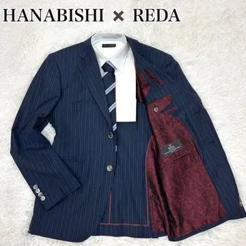 HANABISHI x REDA 네이비 스트라이프 테일러드 자켓