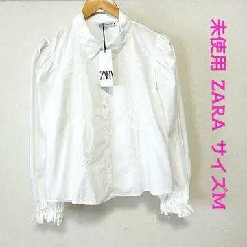 미사용 자라 자수 화이트 긴팔 셔츠 M 화이트 ZARA