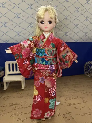 리카짱 기모노 빨간색 꽃무늬 hand made