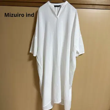 미즈이로 인드 벌룬 슬리브 원피스 화이트 롱 기장 린넨