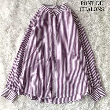 PONT DE CHALONS 자수 단추 밴드 카라 스트라이프 셔츠 프리