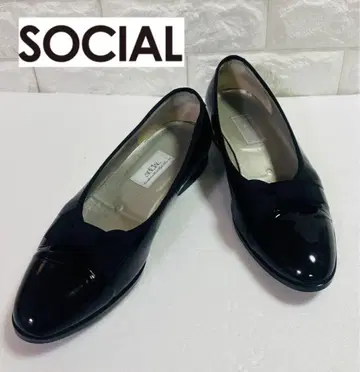 SOCIAL 오페라 슈즈 리본 포함 펌프스 에나멜 패턴트 레더