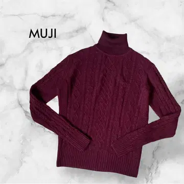 MUJI 무인양품 모 100% 버건디 케이블 니트 터틀넥 M