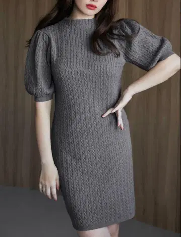 herlipto Puff Sleeve Cableknit Dress