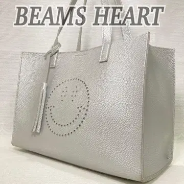 BEAMS HEART 핸드백 토트 가죽 펀칭 실버