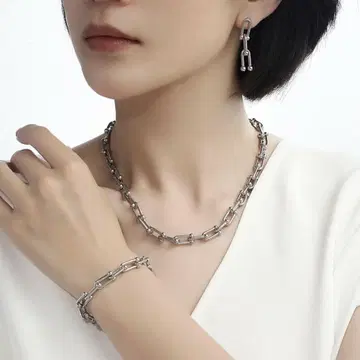 써지컬 스테인리스 U자 목걸이 귀걸이 팔찌 세트