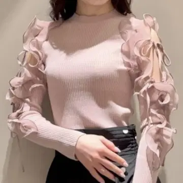 SNIDEL 스나이델 프릴 슬리브 니트 풀오버 PBEG