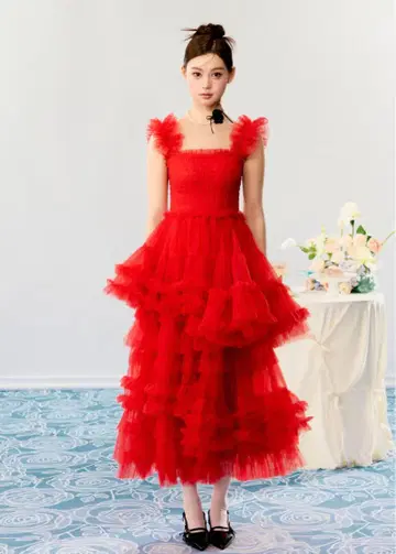 'Ballerina' blooming tulle dress(red)