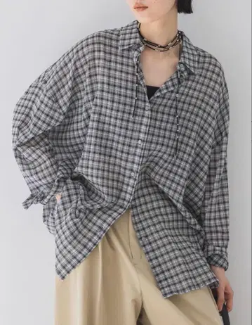 지나시스 코튼 보일 시어 체크 셔츠 로리즈팜 렙심