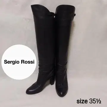새상품급 Sergio Rossi 가죽 천연 가죽 롱 부츠 블랙