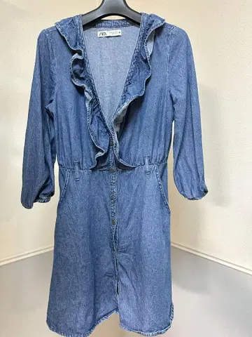 ZARA 데님 블루 프릴 칠부 원피스