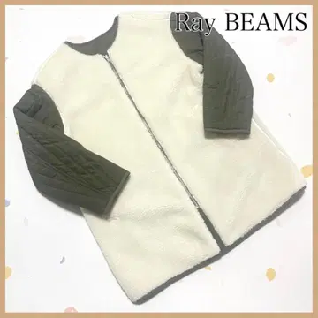 [ Ray BEAMS ] 퀼팅 코트 보아 리버서블 여성용 화이트 그린