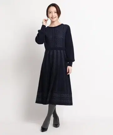 수나우나 [세탁 가능] 크로스 레이스 울 니트 원피스