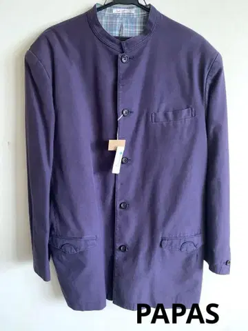 PAPAS 미사용 보라색 코튼 노카라 자켓