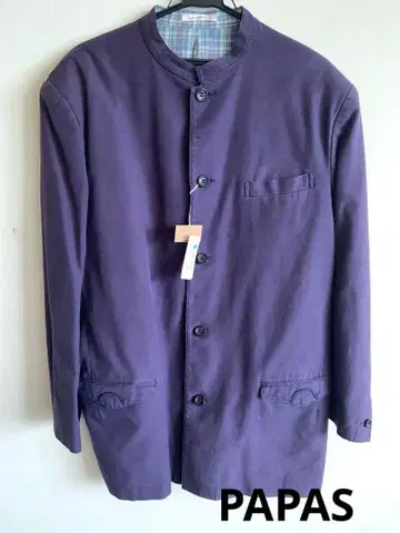 PAPAS 미사용 보라색 코튼 노카라 자켓