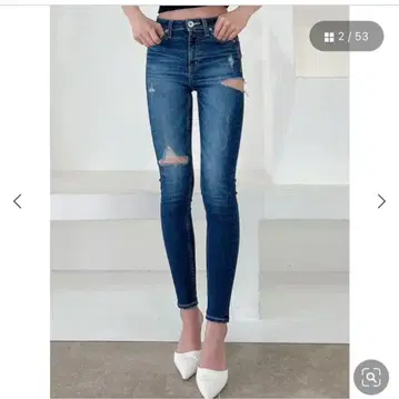 GYDA 미들 허리 SIDE RIPPED 스키니 데님 팬츠 s
