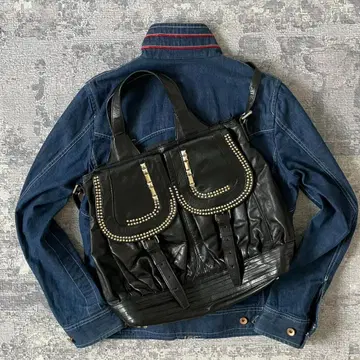 [ Y2K ] leather shoulder bag studs black