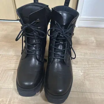 acho 숏부츠 2 24cm 여성용 레이스업 블랙 소가죽