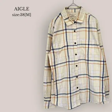 에이글 AIGLE 체크 셔츠 긴팔 여성용 베이지 계열 면 혼방