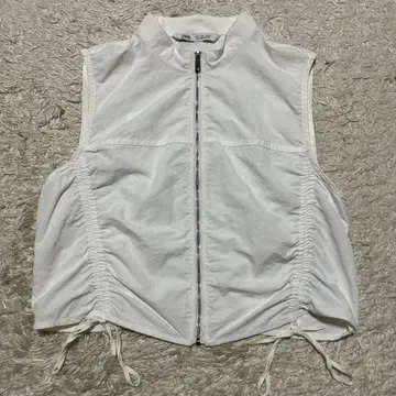 ZARA 레이스업 나일론 개더 베스트 화이트 프론트 지퍼