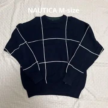 Nautica 네이비 체크 무늬 니트 스웨터