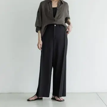 [ crewre ] 사이드 턱 슬라브 와이드 팬츠 블랙 size 1