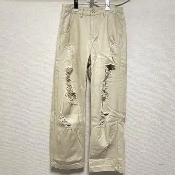 코퍼스 도쿄 크러쉬 데미지 데님 와이드 내추럴 베이지