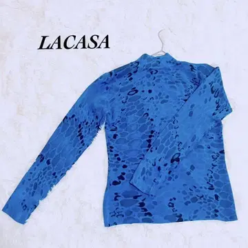 아시야 LACASA 하이넥 긴팔 니트 블루 올 패턴 FREE