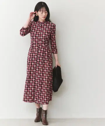 롱 원피스 체크 무늬 기하학 패턴