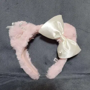 핑크 고양이 귀 키티 리본 머리띠 복슬복슬