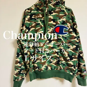[ 빅 로고 ] Champion 카모 패턴 풀오버 후드티 L 사이즈