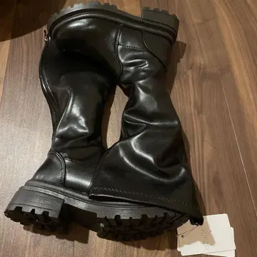 가죽 롱 부츠 블랙 사이드 지퍼