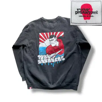 펑크 드렁커스 USED 가공 맨투맨 양면 프린트 크루넥 L