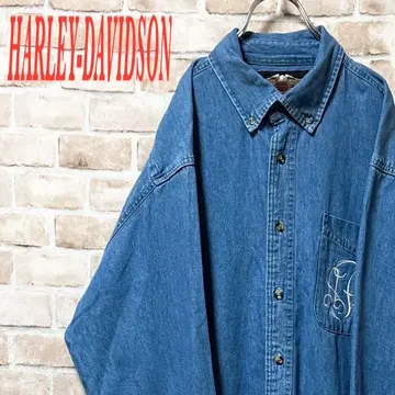 데님 셔츠 HARLEY-DAVIDSON 자수 L 블루