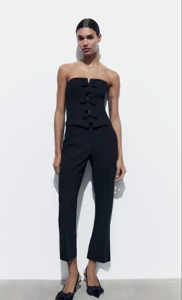 ZARA 블랙 리본 스트랩리스 점프수트 xs