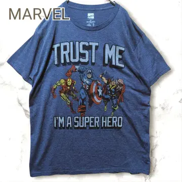 MARVEL 히어로 셔츠 'TRUST ME' Y2K 셔츠 블루 L