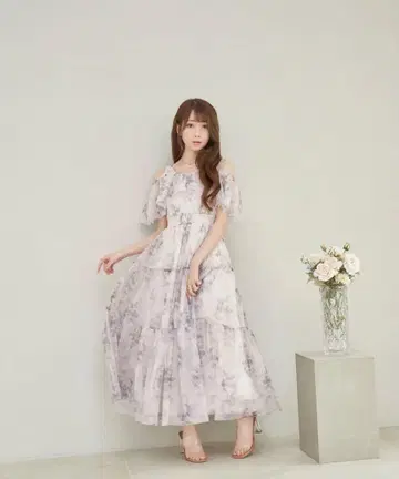 로제뮤즈 floral print tulle dress 핑크