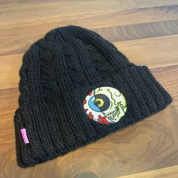 MISHKA 미시카 스컬 눈알 니트 모자 비니 중고 자수 사용감 있음