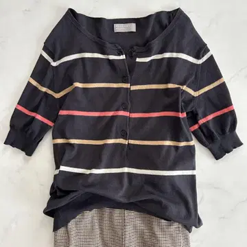 마가렛호웰 실크 혼방 보더 니트 반팔 보더 블랙 코튼 실크