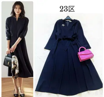 새상품급 23구 워셔블 노블 백 새틴 조젯 원피스 네이비