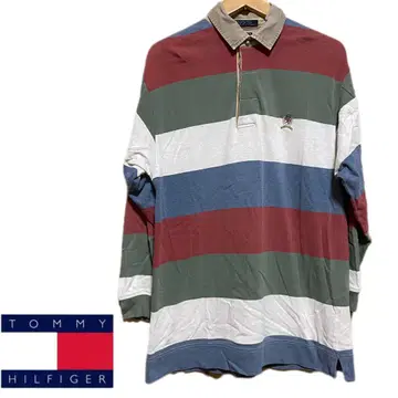 TOMMY HILFIGER 스트라이프 긴팔 피케 셔츠/M 사이즈