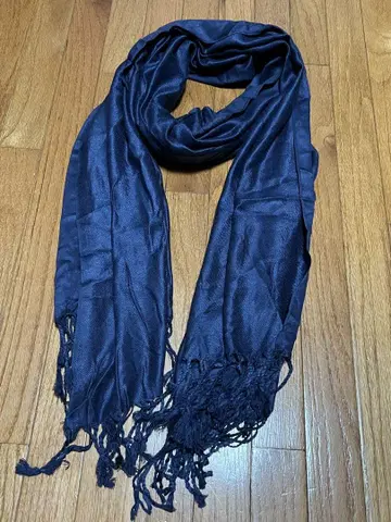 중고품 PASHMINA 100% 캐시미어 네이비 스톨 머플러