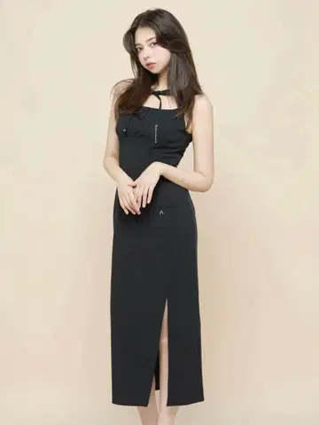 Navi ribbon long dress AM1389 블랙