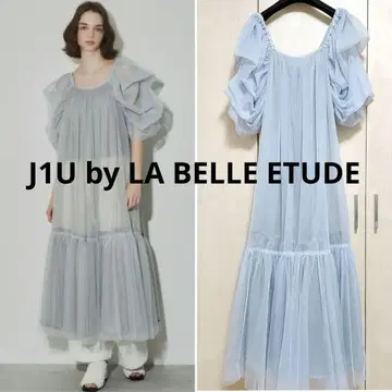 새상품 J1U byLABELLEETUDE 개더 슬리브 시스루 원피스