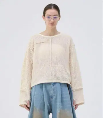 [ 사이즈 2 ] soerte 메쉬 스위치 패치워크 롱 슬리브