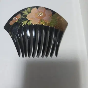 꽃무늬 장식의 부채꼴 블랙 빗 작가명 포함
