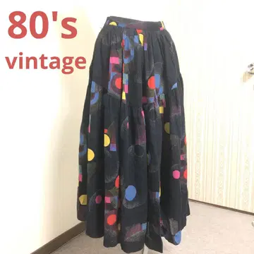 80s 빈티지 기하학 패턴 플레어 스커트